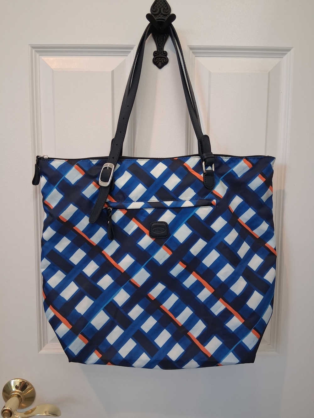 Bric's Blue Geometric Plaid Travel Tote with Matching Pouch - Picture 2 of 10